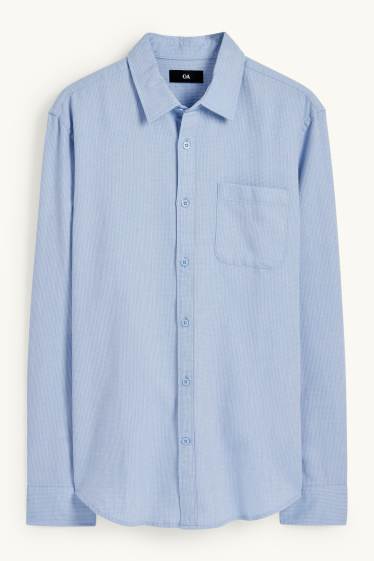 Hommes - Chemise - regular fit - col kent - texturée - bleu clair