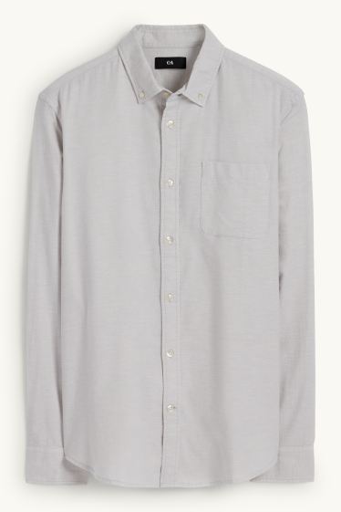 Pánské - Košile - regular fit - button-down - světle šedá