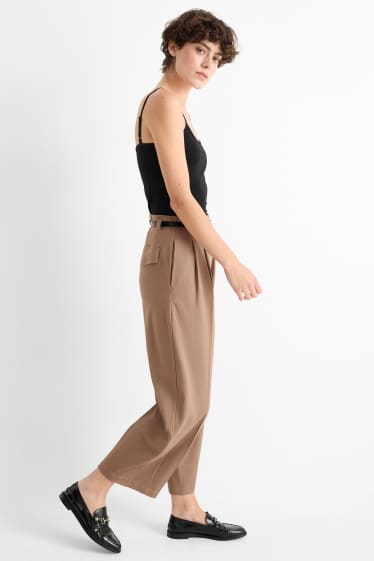 Damen - Stoffhose mit Gürtel - High Waist - Wide Leg - hellbraun