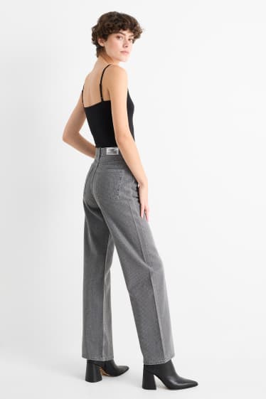 Dona - Loose fit jeans amb pedres d’estràs - high waist - gris