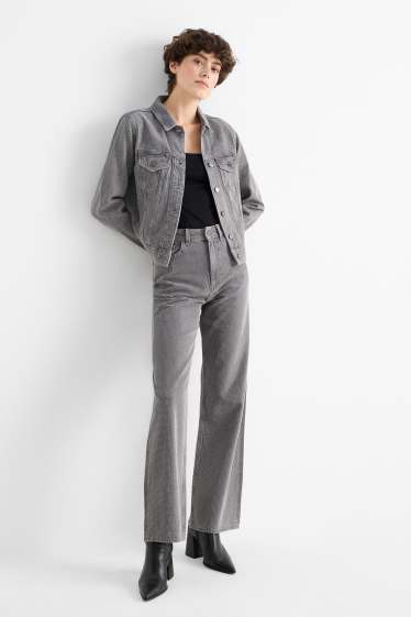 Dona - Loose fit jeans amb pedres d’estràs - high waist - gris