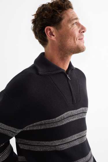 Herren - Pullover - gestreift - schwarz
