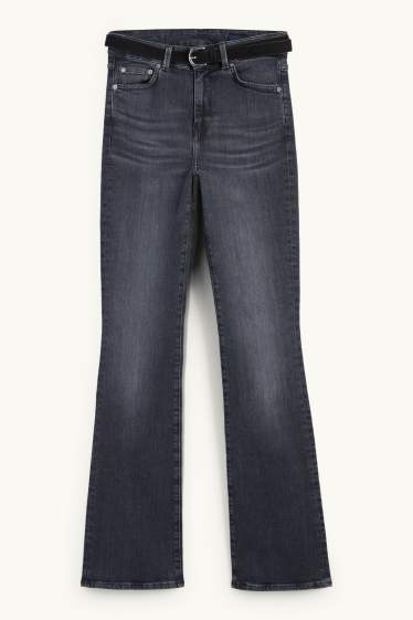 Dámské - Bootcut jeans s páskem - mid waist - džíny - tmavošedé