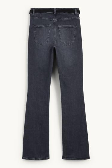 Dámské - Bootcut jeans s páskem - mid waist - džíny - tmavošedé