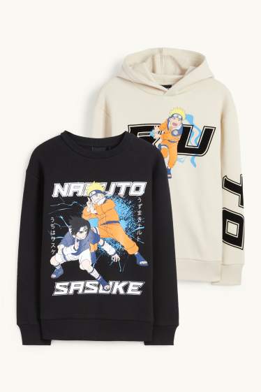 Kinder Buben - Multipack 2er - Naruto - Sweatshirt und Hoodie - hellbeige