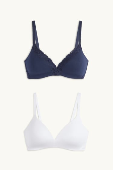 Femmes - Lot de 2 - soutiens-gorge sans armatures - ampliformes - bleu foncé / blanc