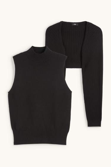 Damen - Set - Strick-Top und Bolero - 2 teilig - schwarz
