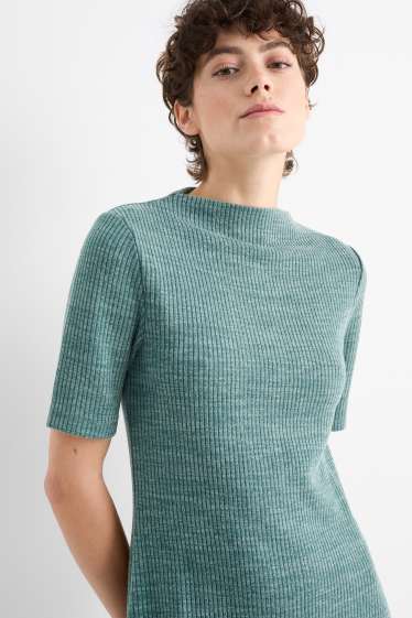 Dámské - Pletené šaty - žebrované - tyrkysová