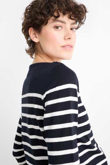 Damen - Basic-Langarmshirt - gestreift - dunkelblau