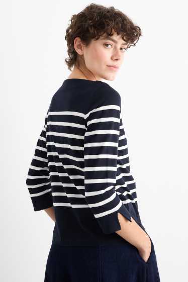 Damen - Basic-Langarmshirt - gestreift - dunkelblau
