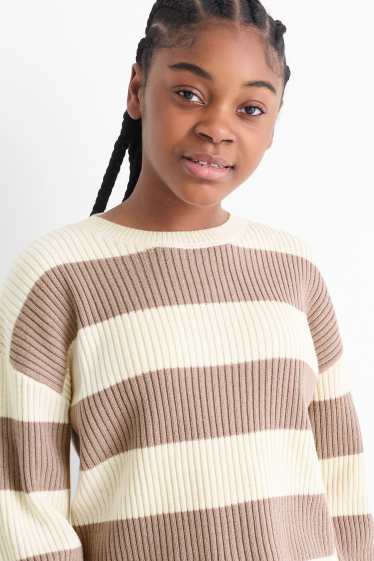 Kinder Mädchen - Pullover - gerippt - gestreift - cremeweiß