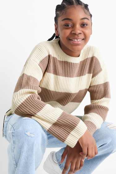 Kinder Mädchen - Pullover - gerippt - gestreift - cremeweiß