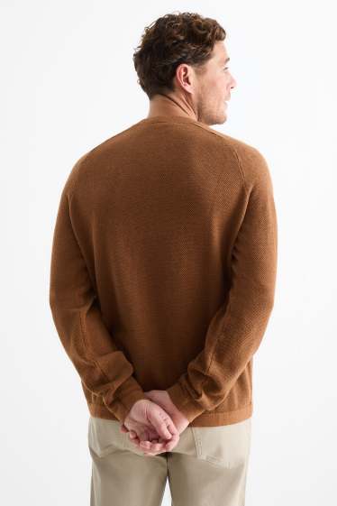 Pánské - Svetr - strukturovaný - tmavohnědá