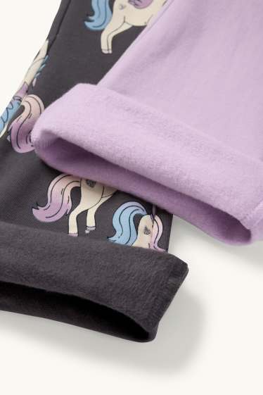 Enfants filles - Lot de 2 - licorne - leggings doublés de coupe évasée - gris foncé