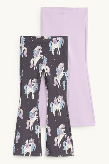 Enfants filles - Lot de 2 - licorne - leggings doublés de coupe évasée - gris foncé