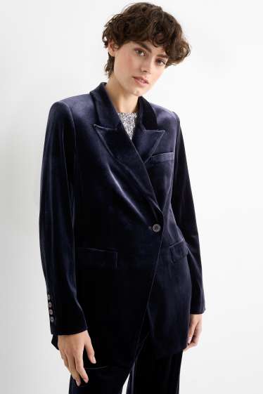 Femmes - Blazer long en velours - regular fit - bleu foncé
