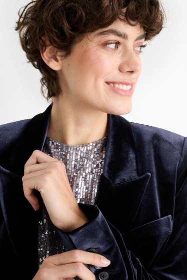 Femmes - Blazer long en velours - regular fit - bleu foncé