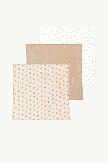 Unisex - Multipack of 3 - animals and stars - baby muslin square - cremewhite