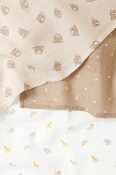 Unisex - Multipack of 3 - animals and stars - baby muslin square - cremewhite