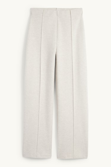 Women - Knitted trousers - mid-rise waist - regular fit - light beige