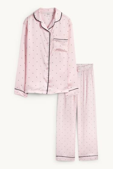 Children Girls - Satin pyjamas - polka dot - rose