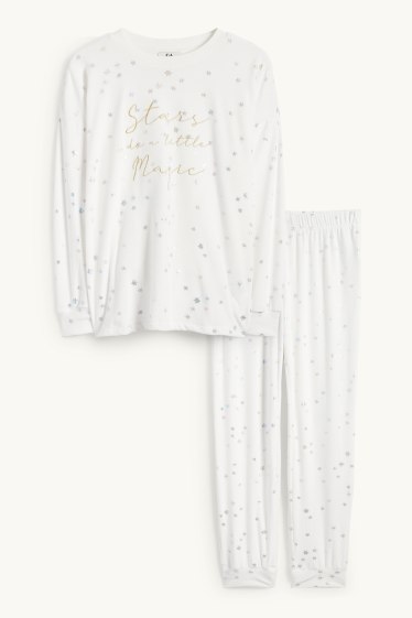 Damen - Winterpyjama - gemustert - cremeweiß