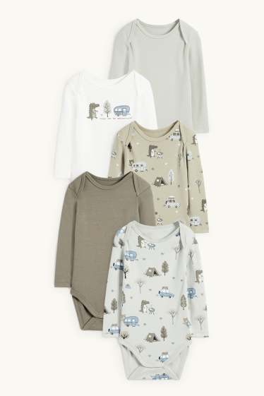 Bébés garçons - Lot de 5 - camping et crocodile - bodys bébé - blanc