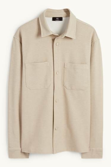 Hommes - Veste-chemise - relaxed fit - col kent - texturée - beige clair