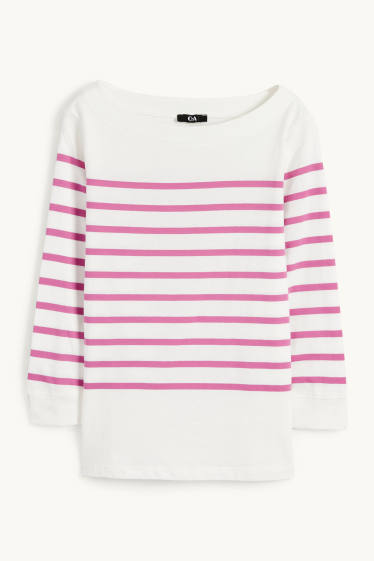 Women - Basic long sleeve top - striped - white