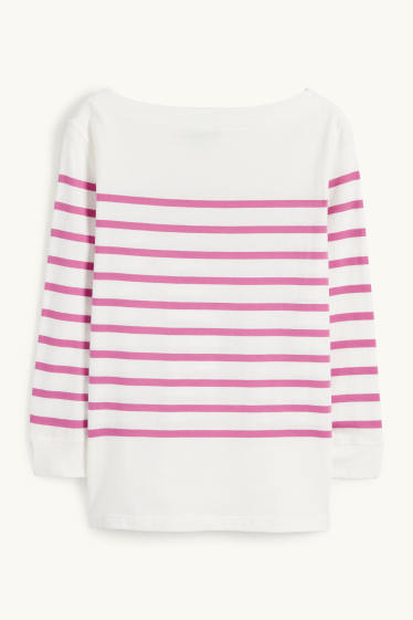 Women - Basic long sleeve top - striped - white