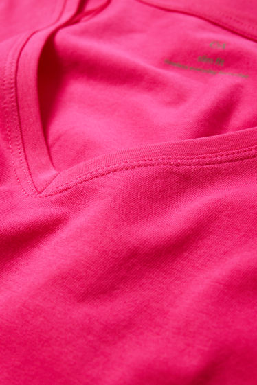 Dona - Samarreta de màniga curta amb coll en punta - slim fit - fúcsia