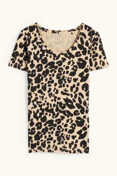 Damen - T-Shirt - Leo-Print - beige