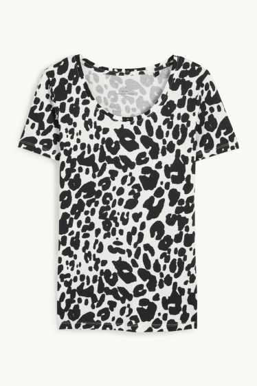 Femmes - T-shirt - imprimé léopard - blanc / noir