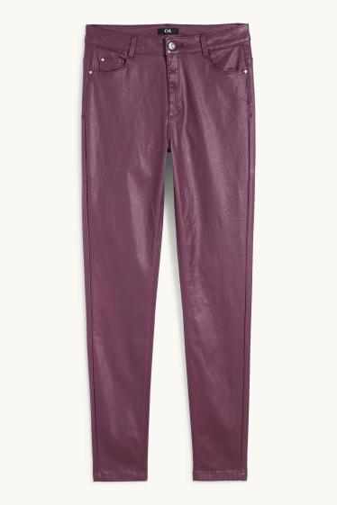 Women - Trousers - high waist - skinny fit - shiny - purple