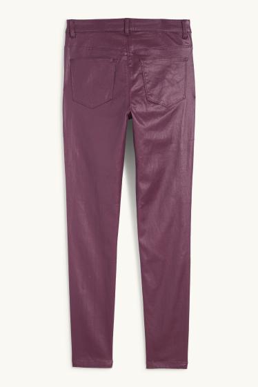 Women - Trousers - high waist - skinny fit - shiny - purple