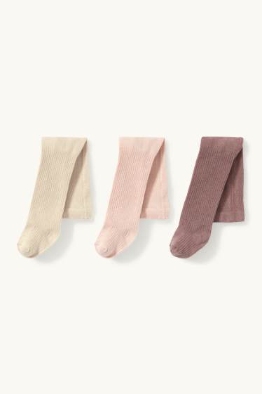 Baby Girls - Multipack of 3 - baby tights - ribbed - beige