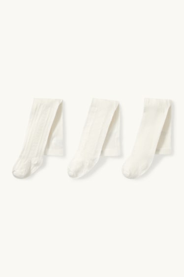 Bébés filles - Lot de 3 - collants bébé - texturés - blanc crème