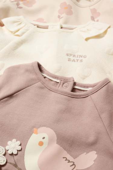 Bébés filles - Lot de 3 - petits fleurs et petits oiseaux - sweats bébé - rose foncé
