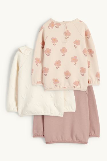 Bébés filles - Lot de 3 - petits fleurs et petits oiseaux - sweats bébé - rose foncé