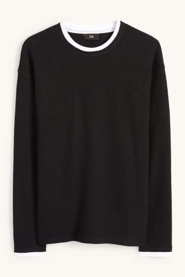 Men - Sweatshirt - 2-in-1 look - black