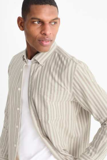Hommes - Chemise - regular fit - col button-down - à rayures - beige