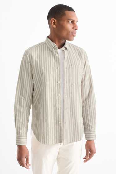 Hommes - Chemise - regular fit - col button-down - à rayures - beige