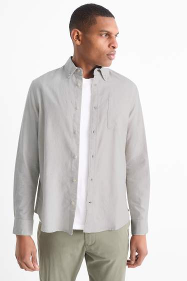 Pánské - Košile - regular fit - button-down - světle šedá