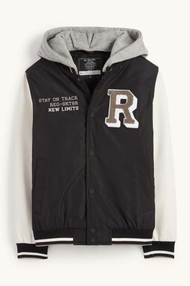 Kinder Jungen - Collegejacke mit Kapuze - schwarz