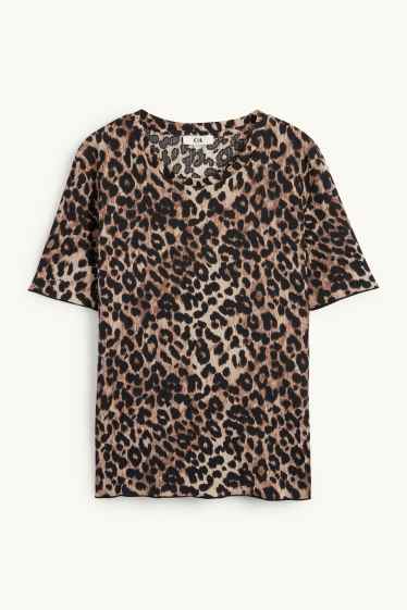 Damen - T-Shirt - Leo-Print - strukturiert - schwarz / beige