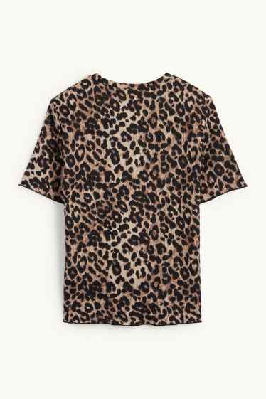 Damen - T-Shirt - Leo-Print - strukturiert - schwarz / beige