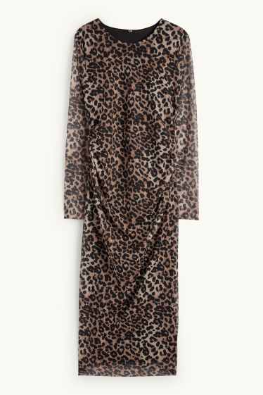 Dona - Vestit de malla - estampat de lleopard - negre/beix
