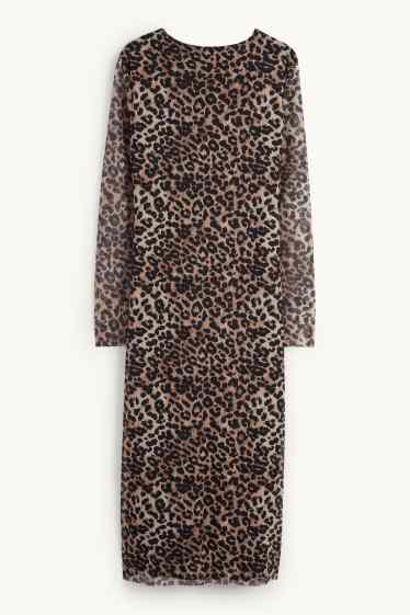 Dona - Vestit de malla - estampat de lleopard - negre/beix
