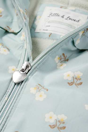 Baby: meisjes - Babyjas met capuchon - waterafstotend - gebloemd - mintgroen