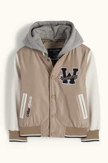 Copii - Băieți - Jachetă tip college, cu glugă - bej